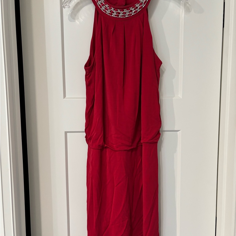 White House Black Market Scarlet Dress with Metallic Chain Accent